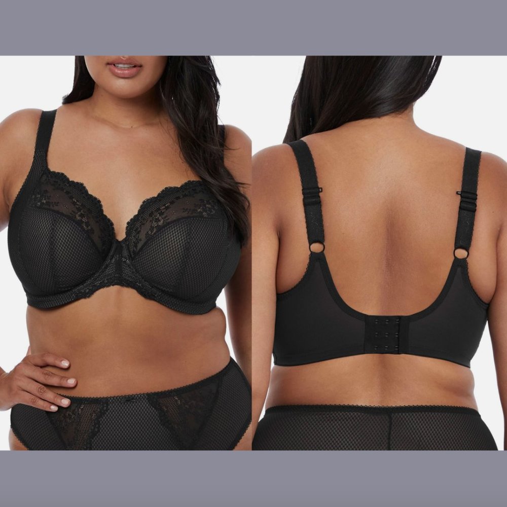 NEW $66 Elomi [ 34L US] Charley Full Figure Underwire Plunge Bra in Black‎ #5790